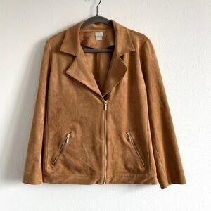 Chico's Tan Faux Suede Moto Jacket 2 Polished Effortless Elevated Sophisticated